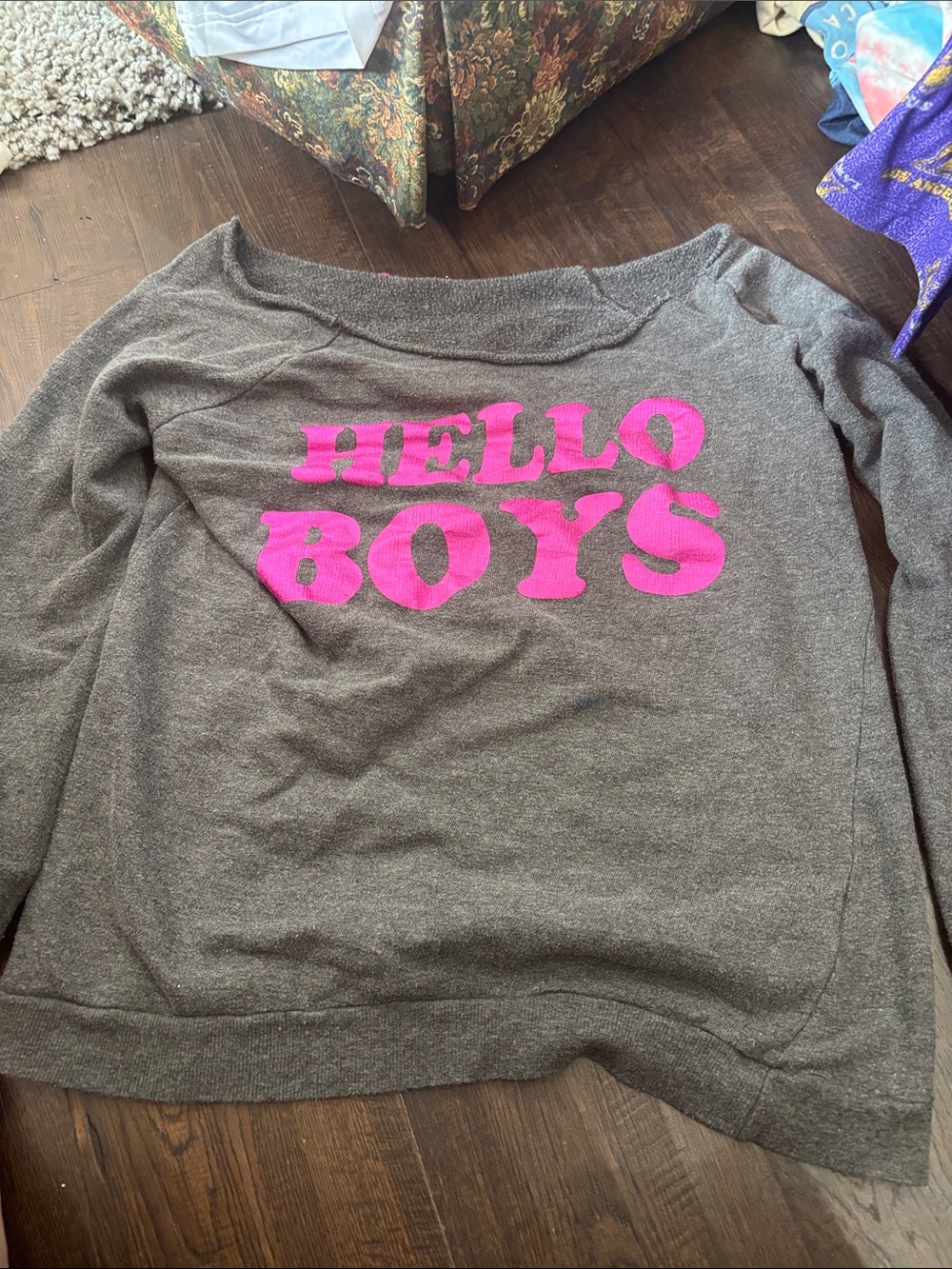 Hello Womens Graphic Sweatshirt - Gray with Pink Text
